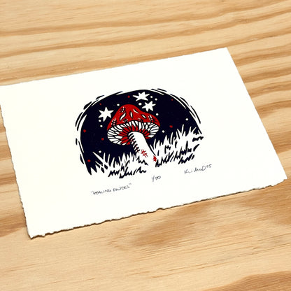 Healing Powers Mushroom - woodblock print (5x7")