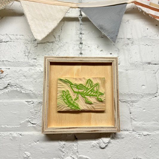 Grass Hopper - FRAMED WOODBLOCK (6x6")