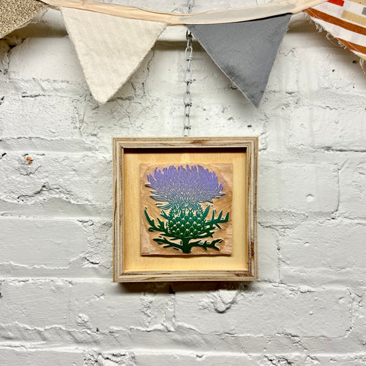 Thistle Flower - FRAMED WOODBLOCK (6x6")