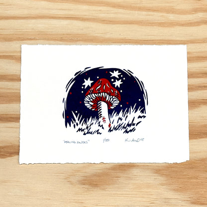 Healing Powers Mushroom - woodblock print (5x7")