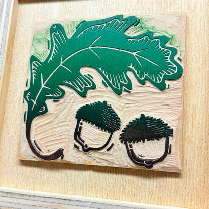 Oak & Acorn - FRAMED WOODBLOCK (6x6")