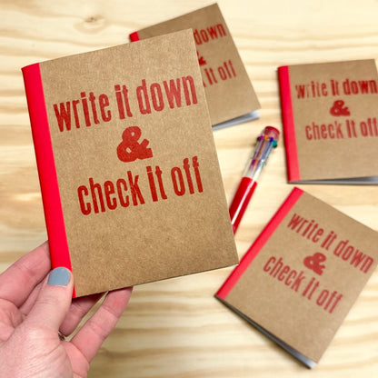 Write it Down & Check it Off - letterpress mini sketchbook journal (4x5.5")