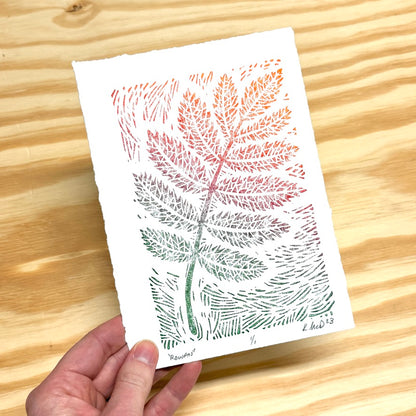 Rowan Leaf GHOST PRINT - woodblock print (5x7")