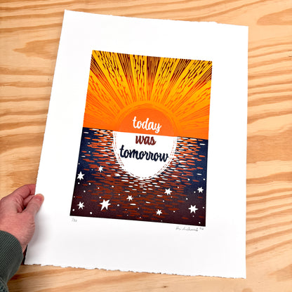 Today Was Tomorrow FRAMED - woodblock print (16x20")