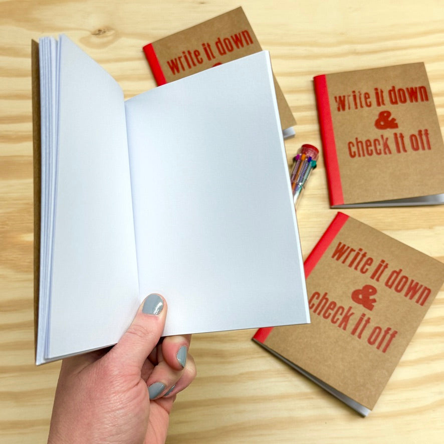 Write it Down & Check it Off - letterpress mini sketchbook journal (4x5.5")
