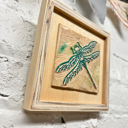 Green Darner Dragonfly - FRAMED WOODBLOCK (6x6")