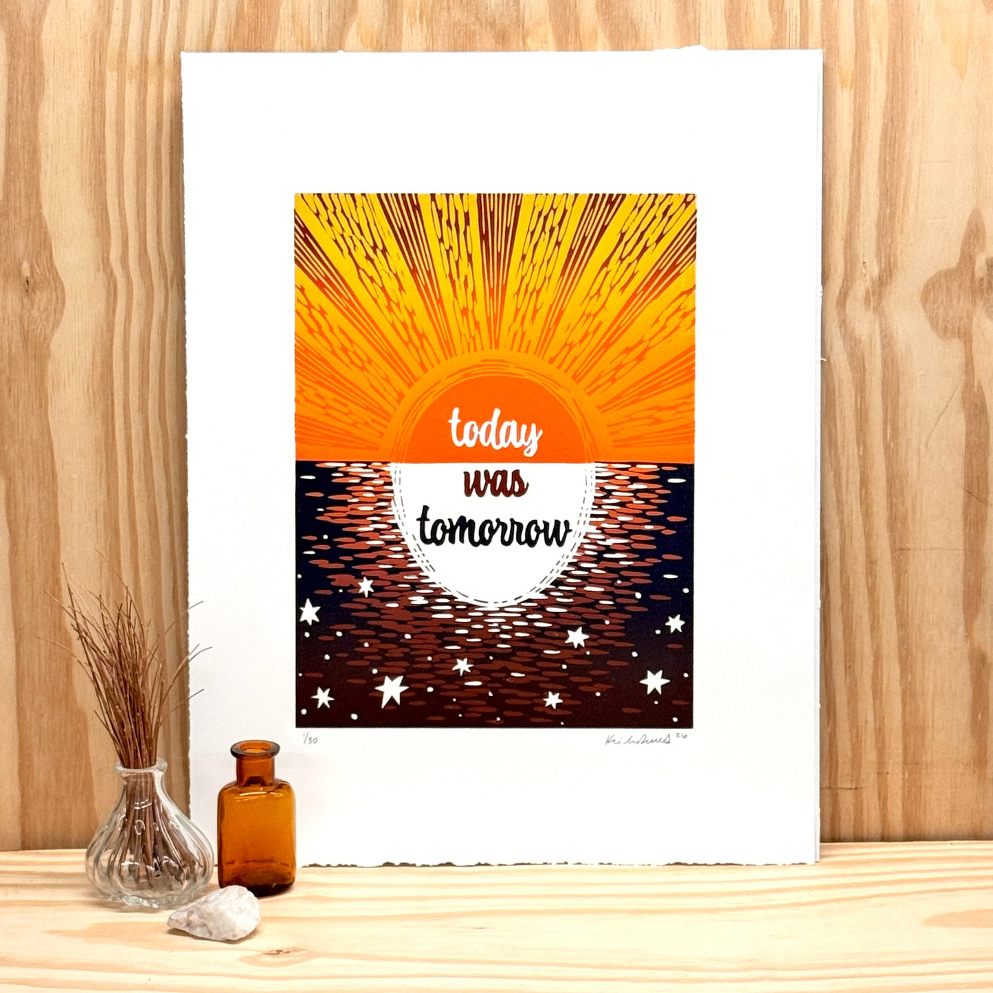 Today Was Tomorrow - woodblock print (14x18")