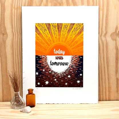 Today Was Tomorrow - woodblock print (14x18")