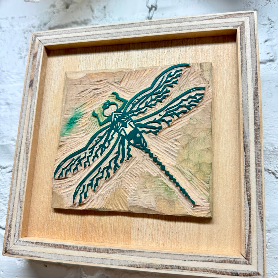 Green Darner Dragonfly - FRAMED WOODBLOCK (6x6")