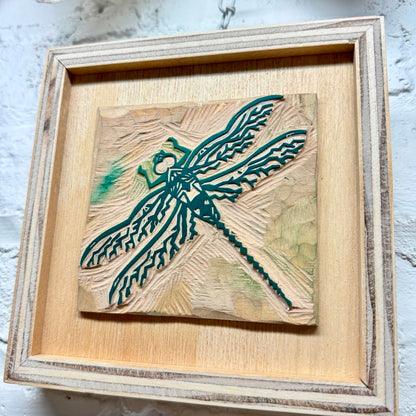 Green Darner Dragonfly - FRAMED WOODBLOCK (6x6")