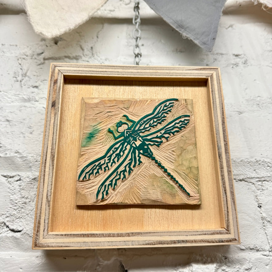 Green Darner Dragonfly - FRAMED WOODBLOCK (6x6")