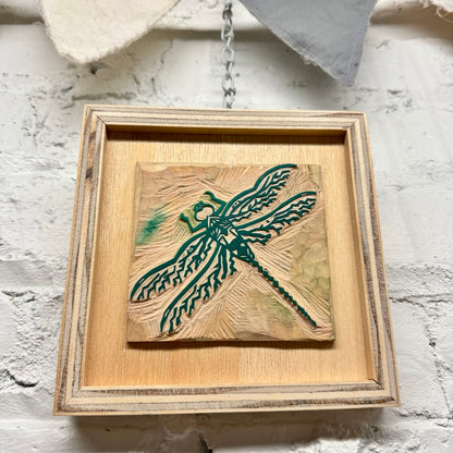 Green Darner Dragonfly - FRAMED WOODBLOCK (6x6")