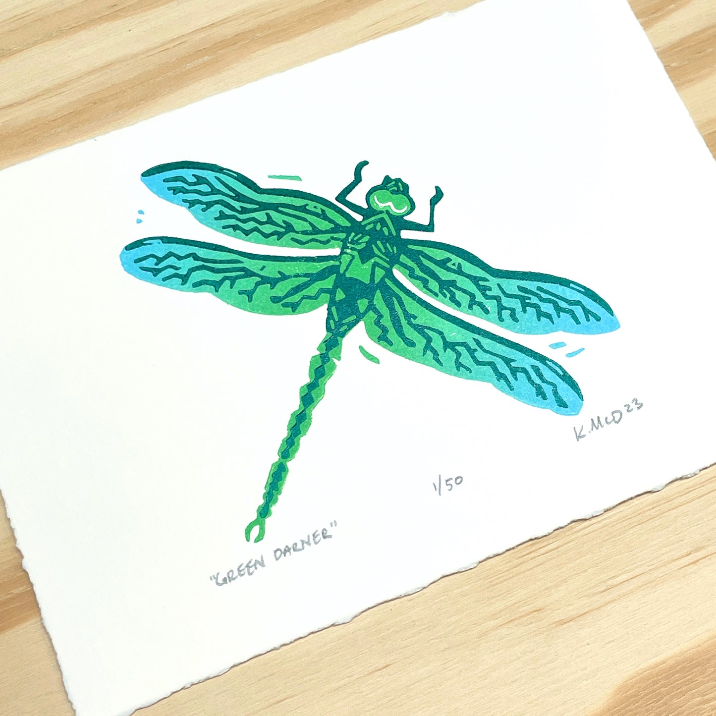 Green Darner Dragonfly - woodblock print (5x7")
