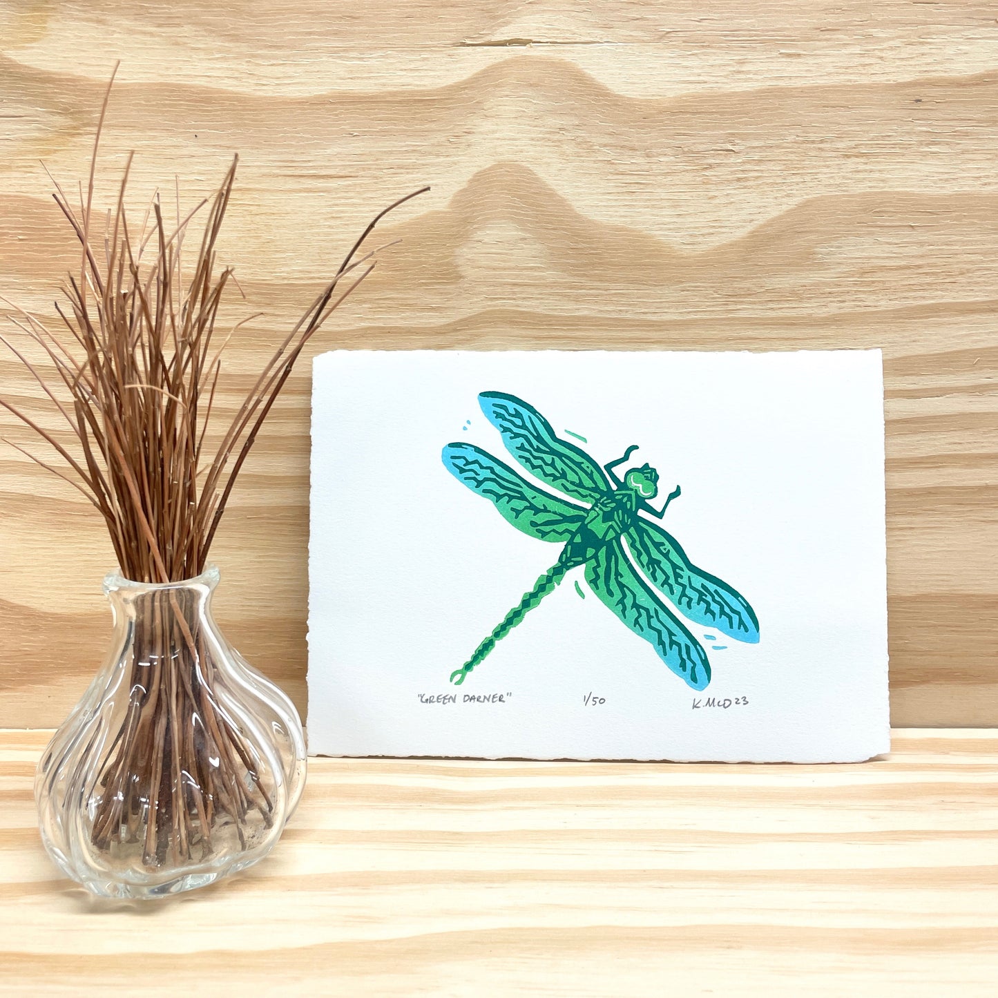 Green Darner Dragonfly - woodblock print (5x7")