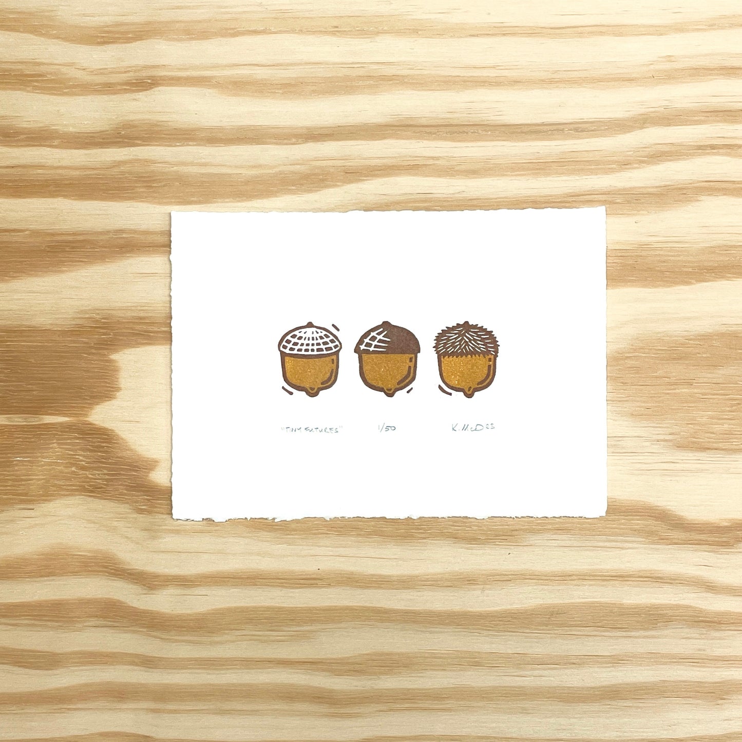 Tiny Futures Acorns - woodblock print (5x7")
