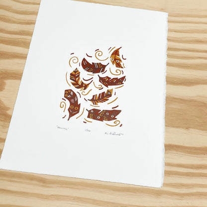 Falling Leaves - woodblock print (9x12")