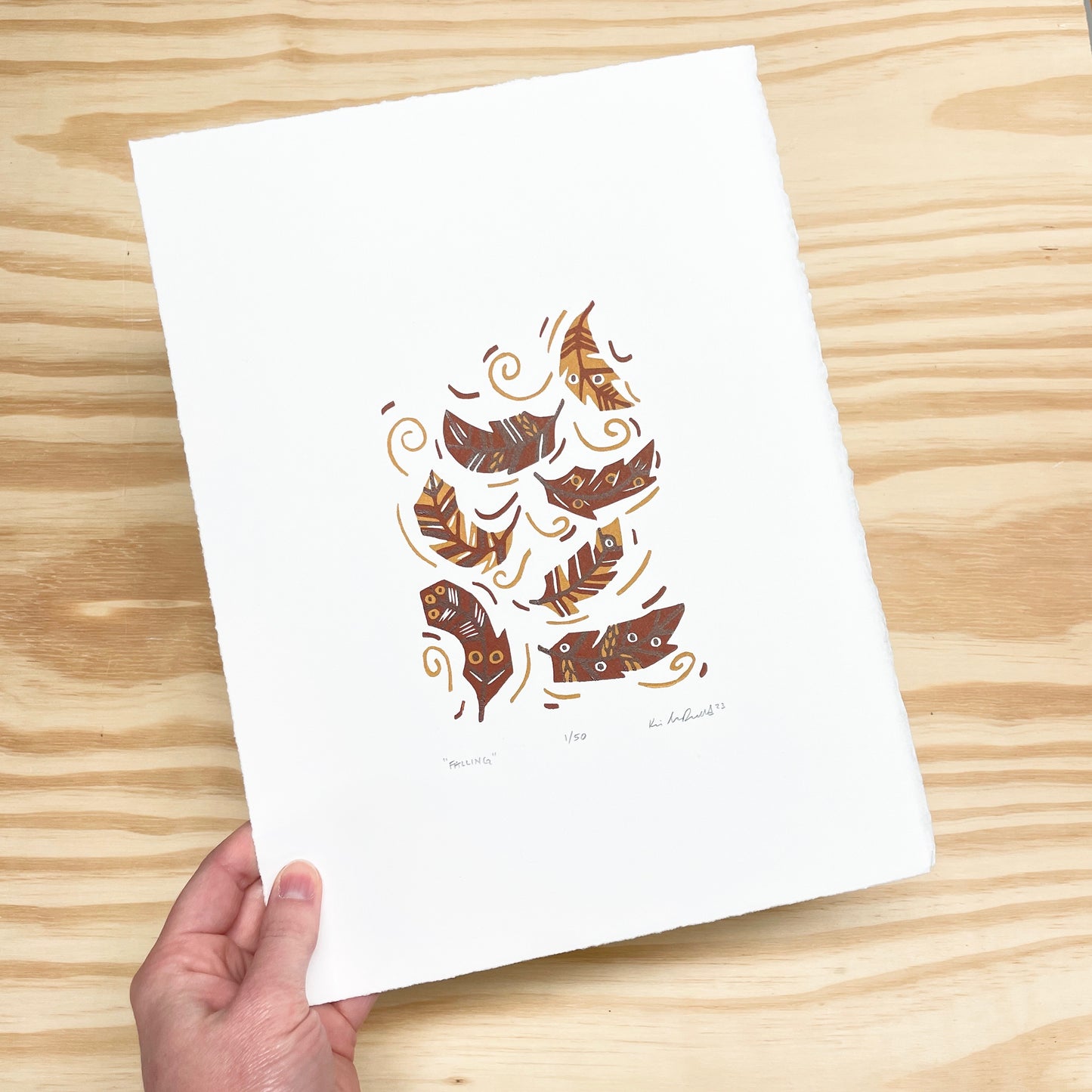 Falling Leaves - woodblock print (9x12")