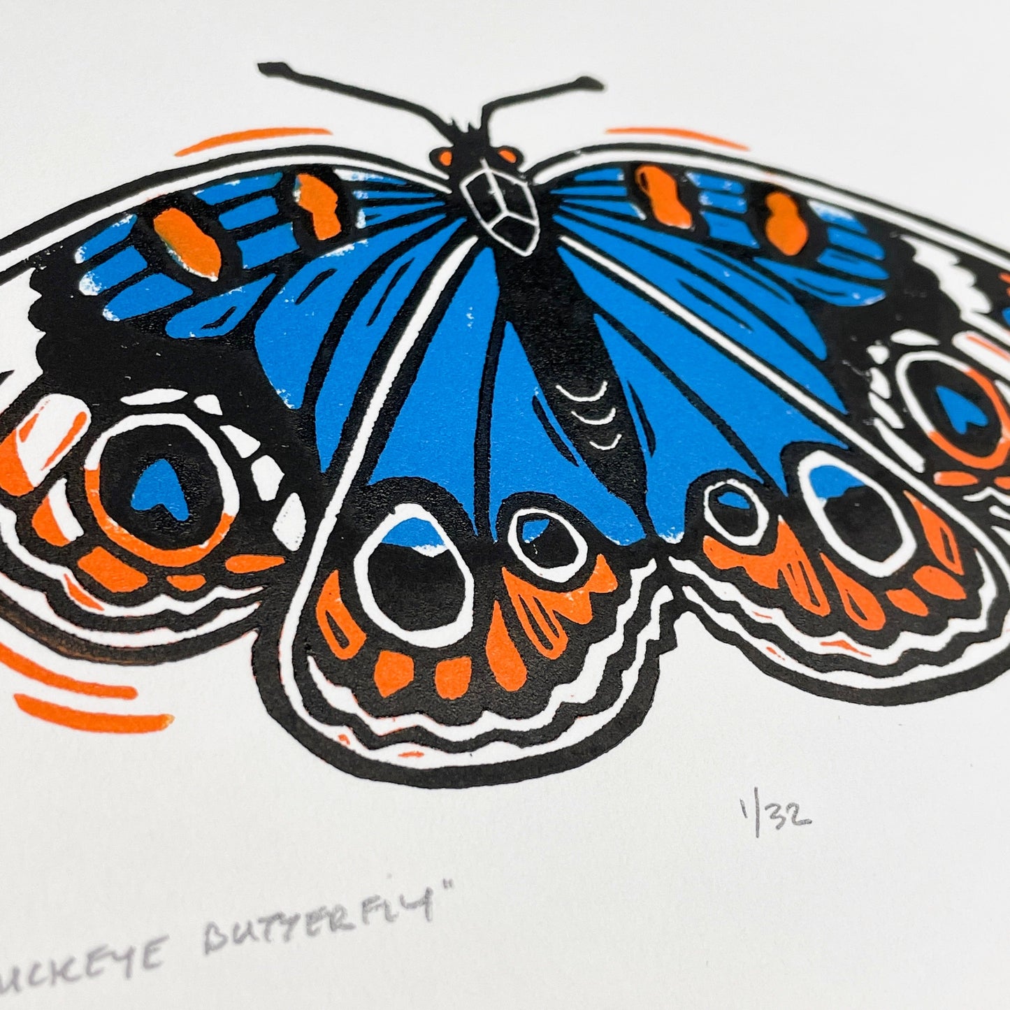 Buckeye Butterfly FRAMED - woodblock print (11x14")