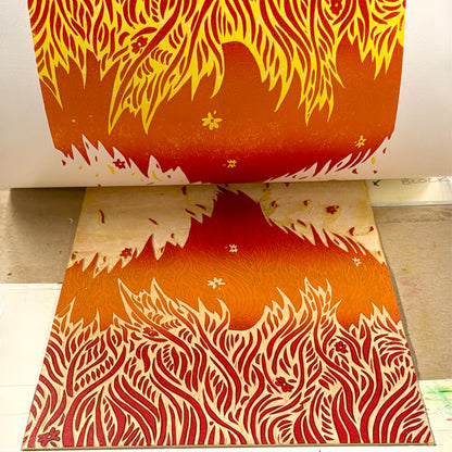 Prairie Fire - woodblock print (14x18")