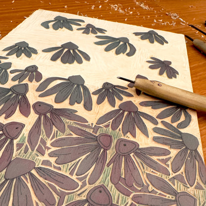 Coneflower Dance - woodblock print (14x18")