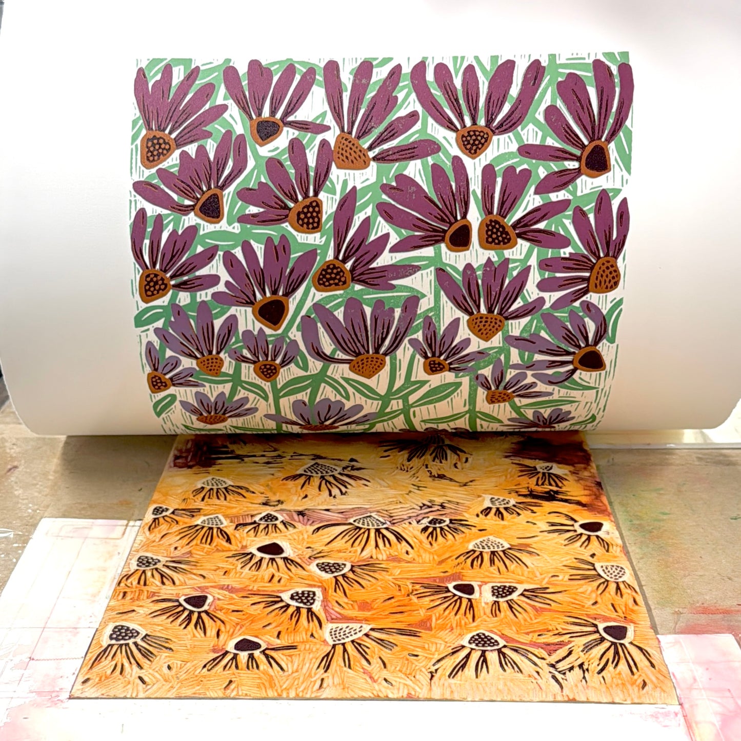 Coneflower Dance - woodblock print (14x18")