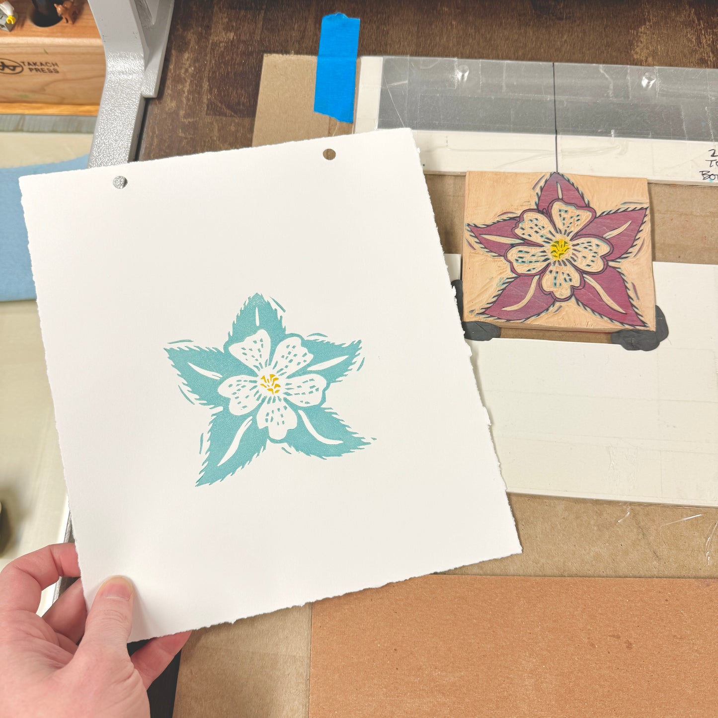 Aunt Lucy Flower - woodblock print (8x8")