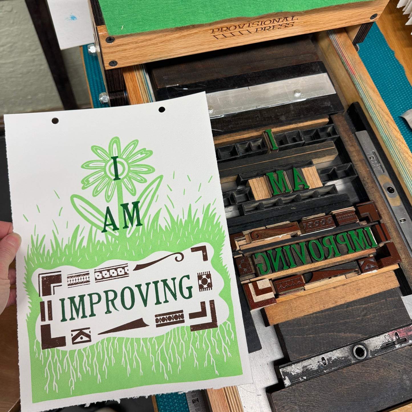 I Am Improving - screen print with letterpress (8x10")