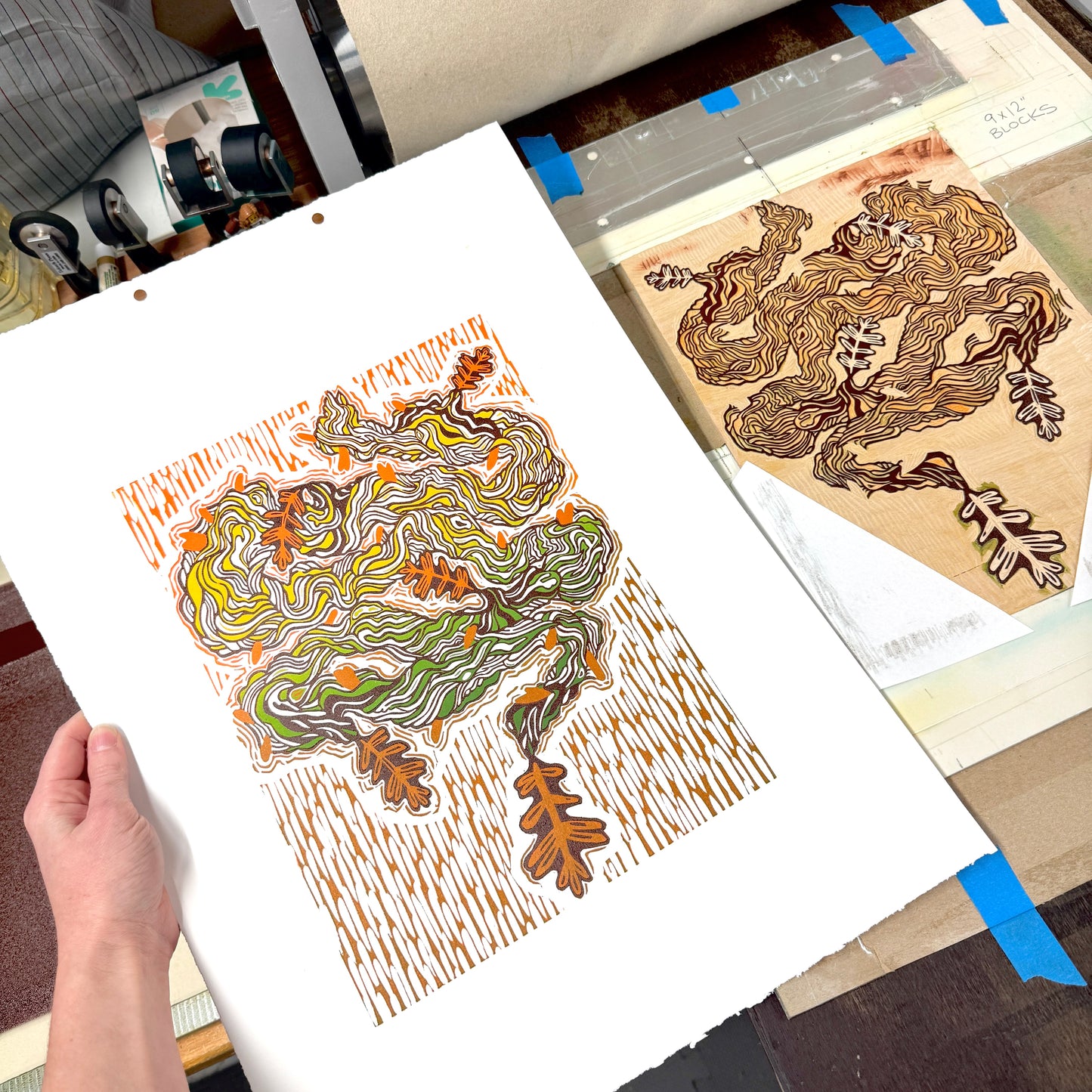 When the Old Oak Fell - woodblock print (14x18")