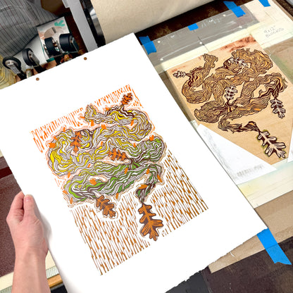 When the Old Oak Fell - woodblock print (14x18")