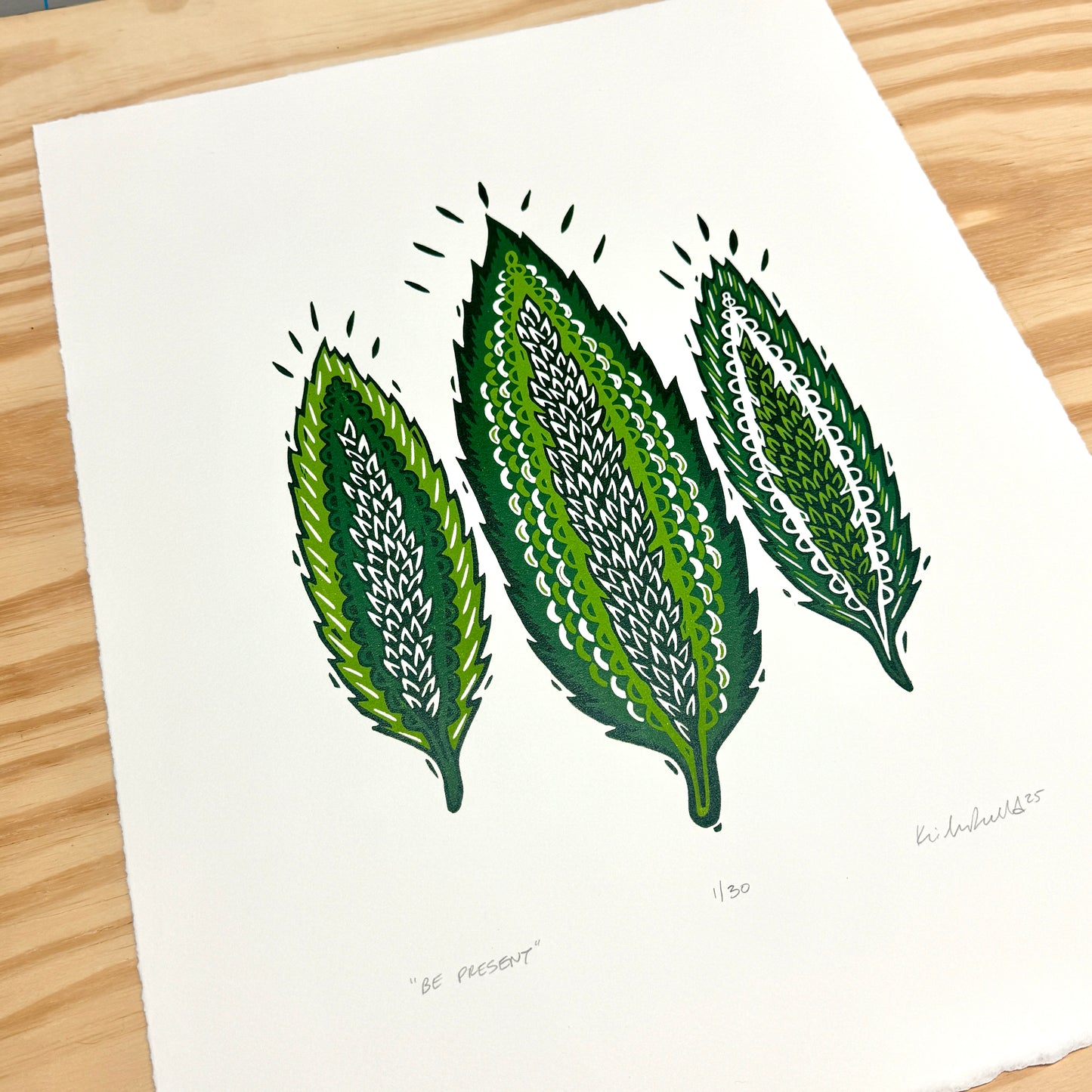 Be Present - woodblock print (14x18")