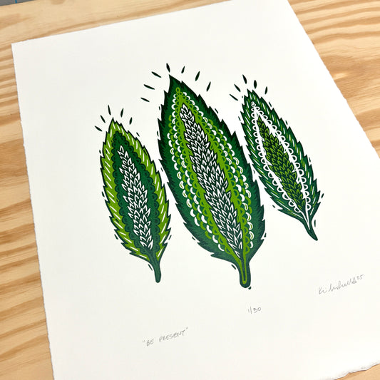 Be Present - woodblock print (14x18")
