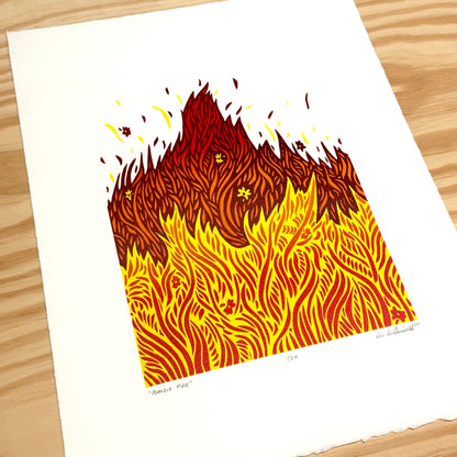 Prairie Fire - woodblock print (14x18")