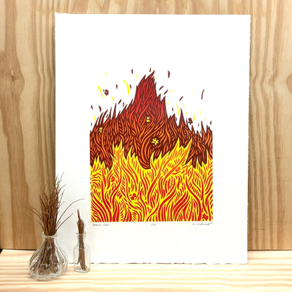 Prairie Fire - woodblock print (14x18")