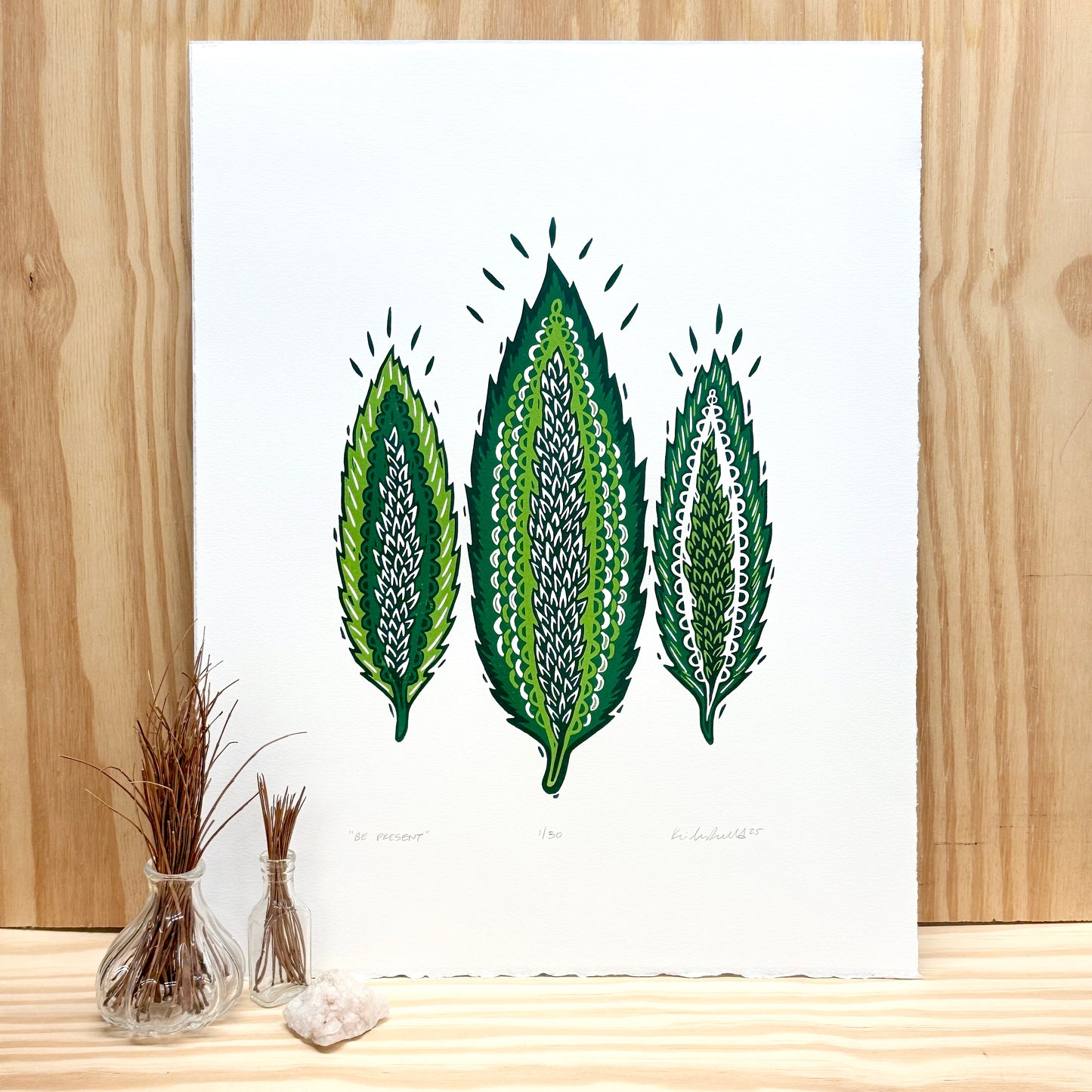 Be Present - woodblock print (14x18")