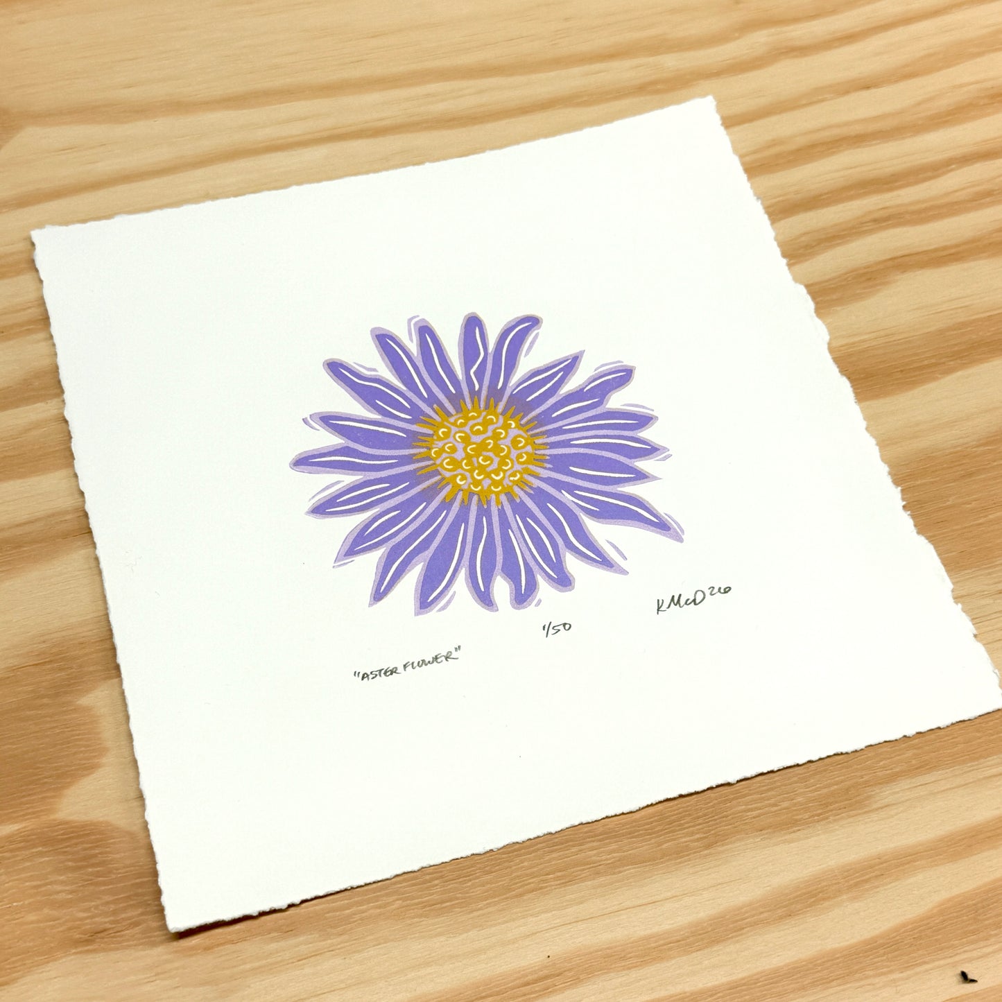 Aster Flower - woodblock print (8x8")