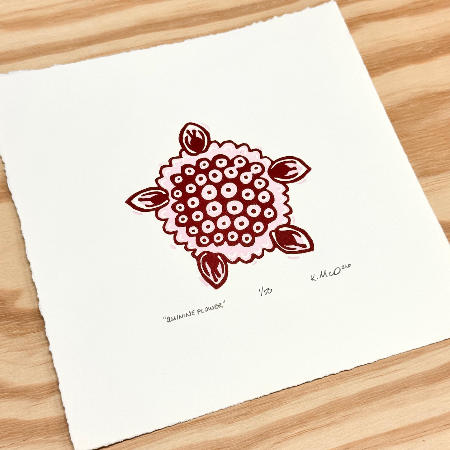 Quinine Flower - woodblock print (8x8")