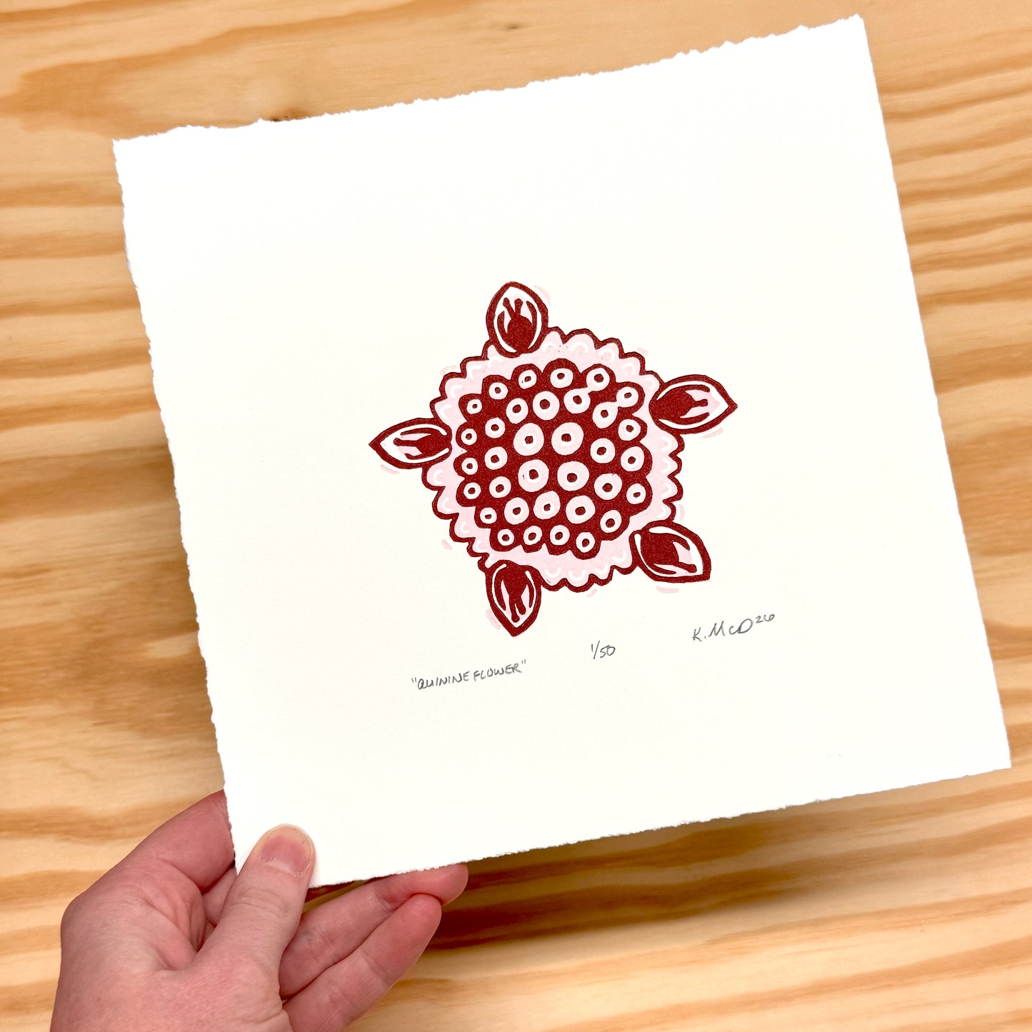 Quinine Flower - woodblock print (8x8")
