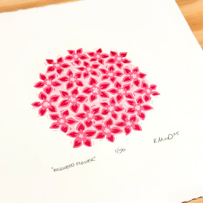 Milkweed Flower - woodblock print (8x8")