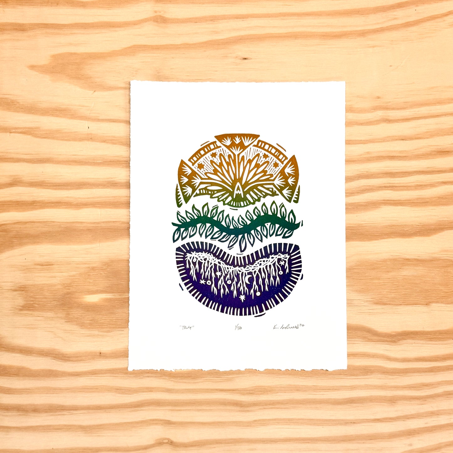 Try - woodblock print (9x12")