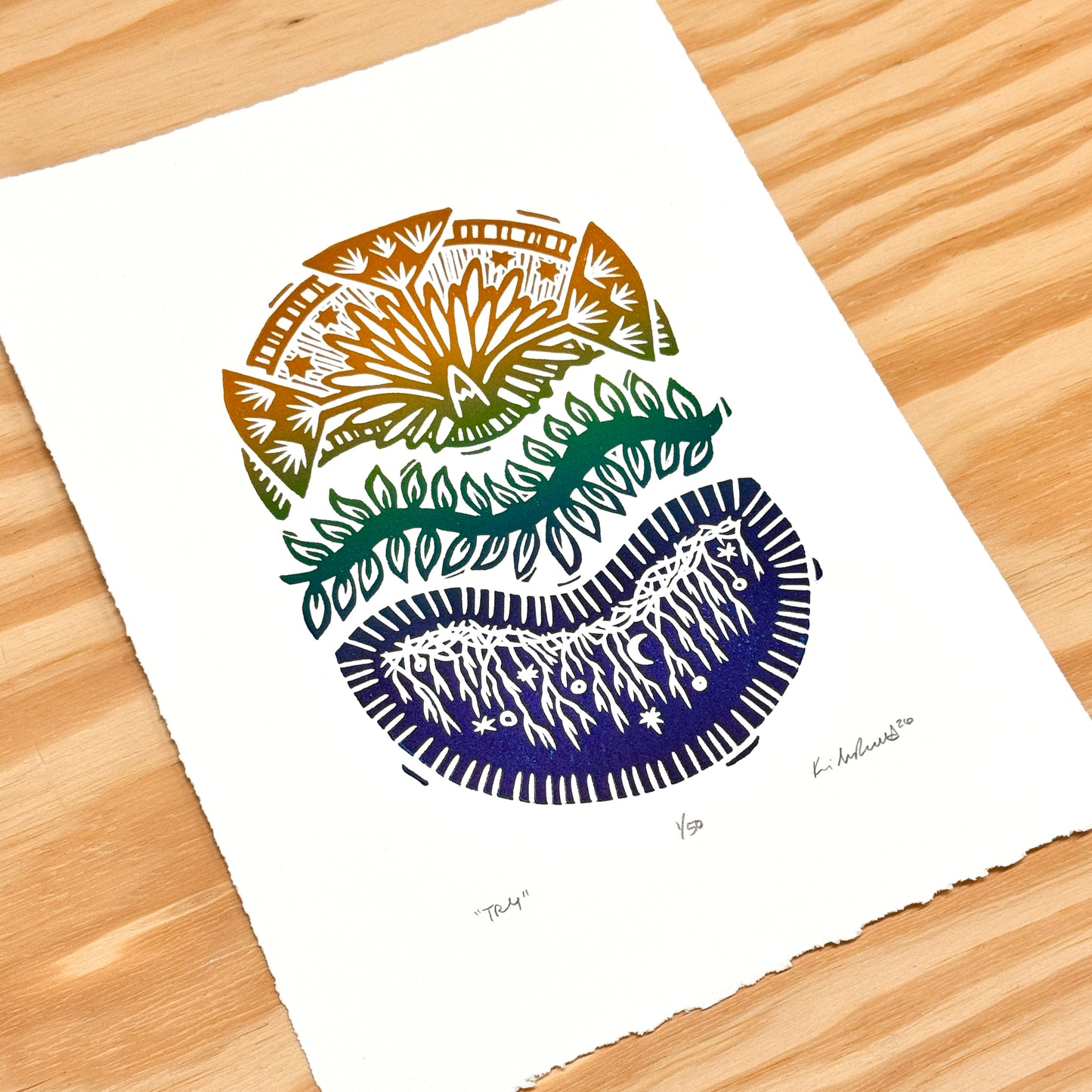 Try - woodblock print (9x12")