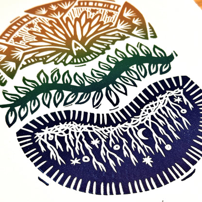 Try FRAMED - woodblock print (11x14")