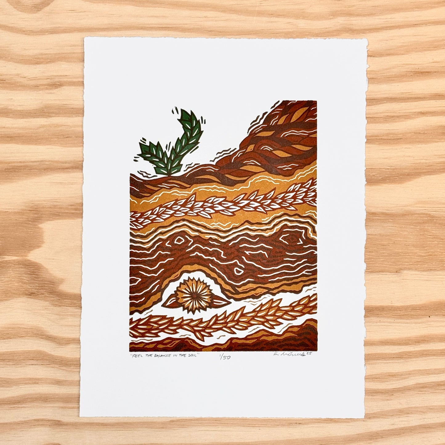 Feel the Balance in the Soil - woodblock print (9x12")