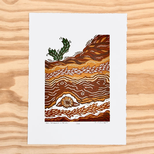 Feel the Balance in the Soil - woodblock print (9x12")