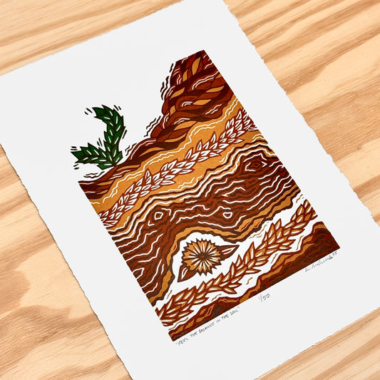 Feel the Balance in the Soil - woodblock print (9x12")