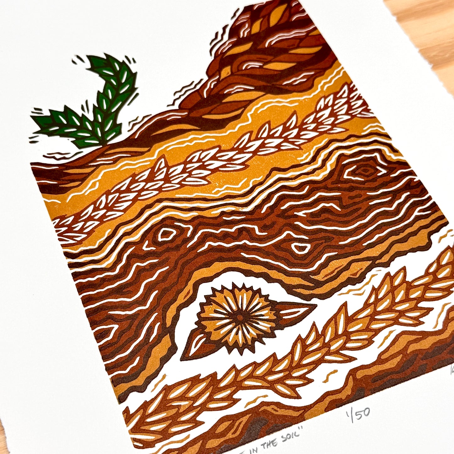 Feel the Balance in the Soil FRAMED - woodblock print (11x14")