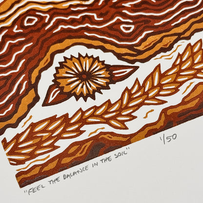 Feel the Balance in the Soil FRAMED - woodblock print (11x14")