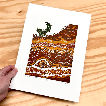 Feel the Balance in the Soil FRAMED - woodblock print (11x14")