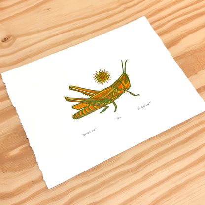 Admire Me Grasshopper - woodblock print (9x12")