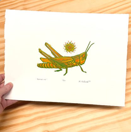 Admire Me Grasshopper - woodblock print (9x12")