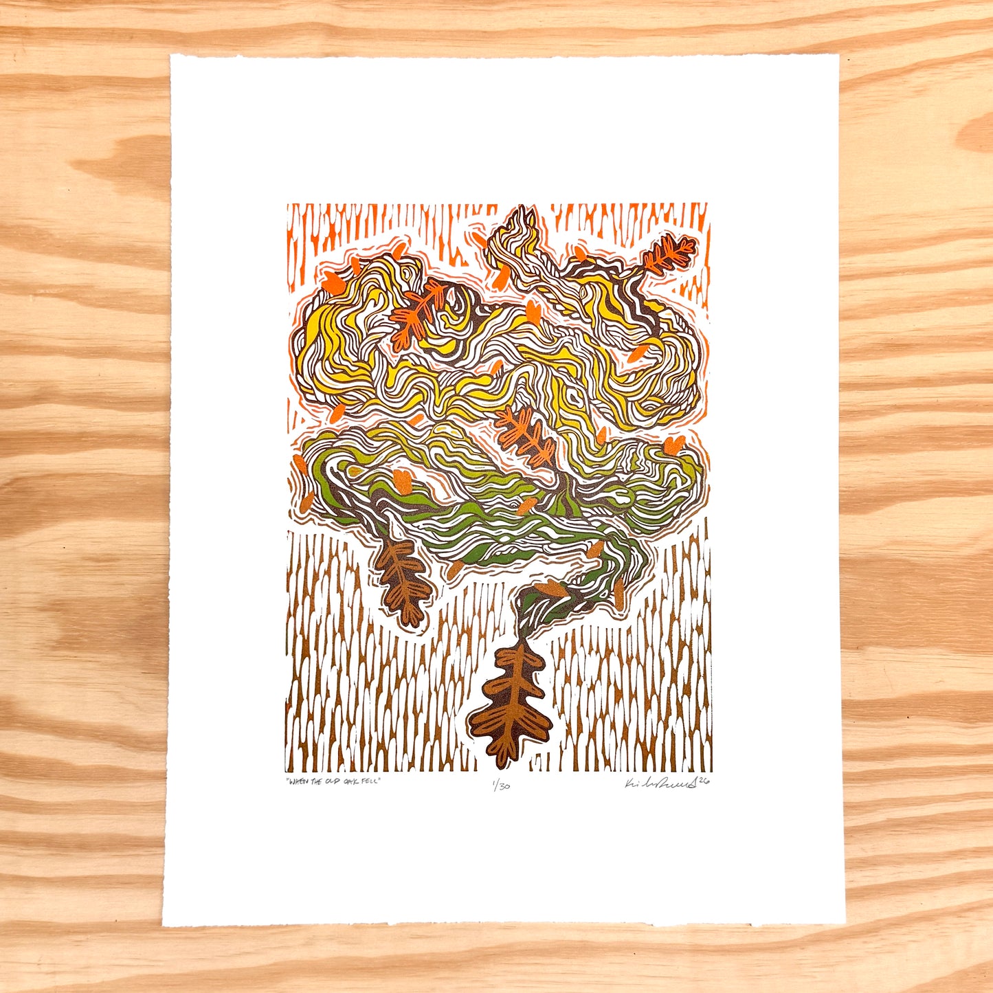When the Old Oak Fell - woodblock print (14x18")